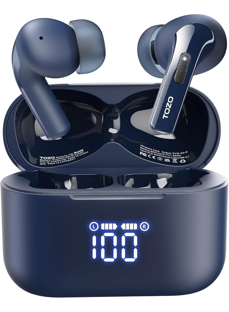 TOZO T20 Wireless Bluetooth Earphones Bluetooth 5.3 Earphones with ENC Call LED Screen ORIGX 2.0 Acoustic EQ Adjustment 48.5H Autonomy Supports Wireless Charging and USB Type C IPX8 Blue - Image 1